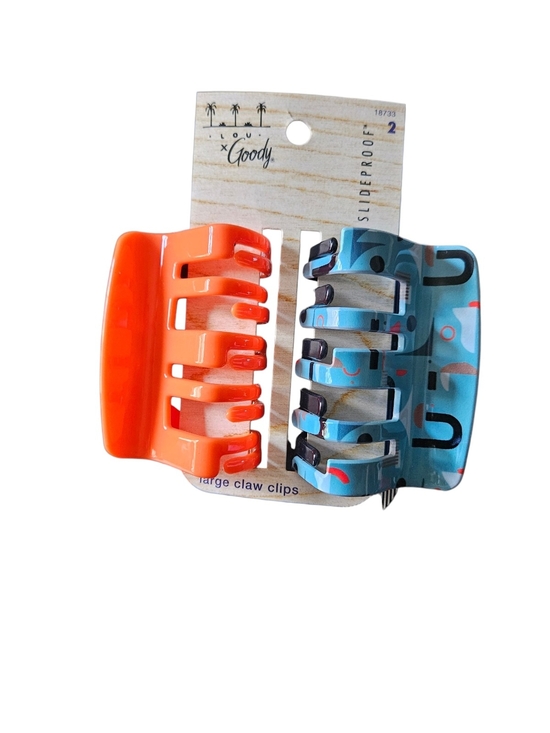 Goody Accessories - Goody Lou Large Claw Clips - Orange & Teal Pattern